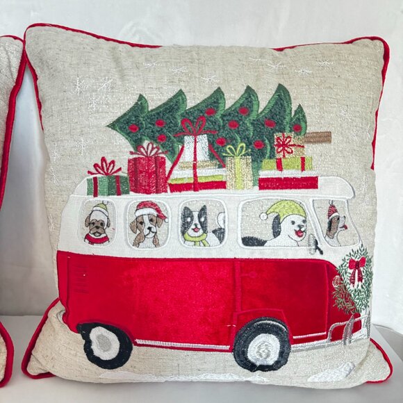 Secret Celebrity Christmas Tree Van Throw Pillow 16x16" Embroidered Holiday Deco - Picture 2 of 15